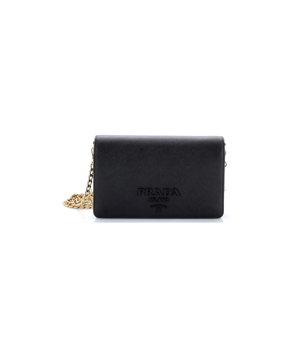 Pre-Owned Mini Monochrome Wallet on Chain Saffiano Leather by Prada