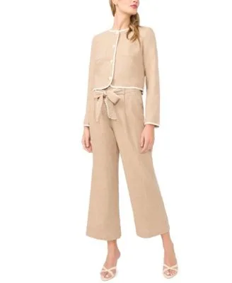 Contrast Trim Lady Jacket Wide Leg Bow Tie Cropped Pants by CeCe