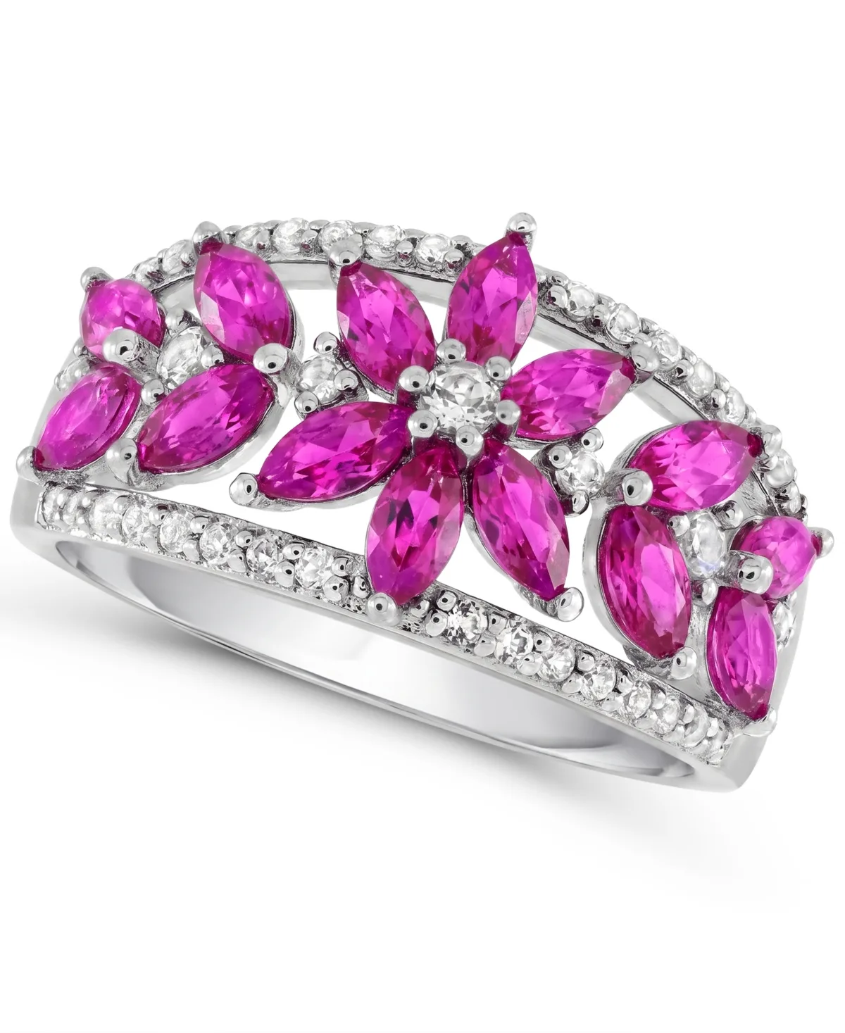 Lab-Grown Pink Sapphire and Lab-Grown White Sapphire Ring (1-1/3 ct. t.w. and 3/8 ct. t.w.) in Sterling Silver by Macy's