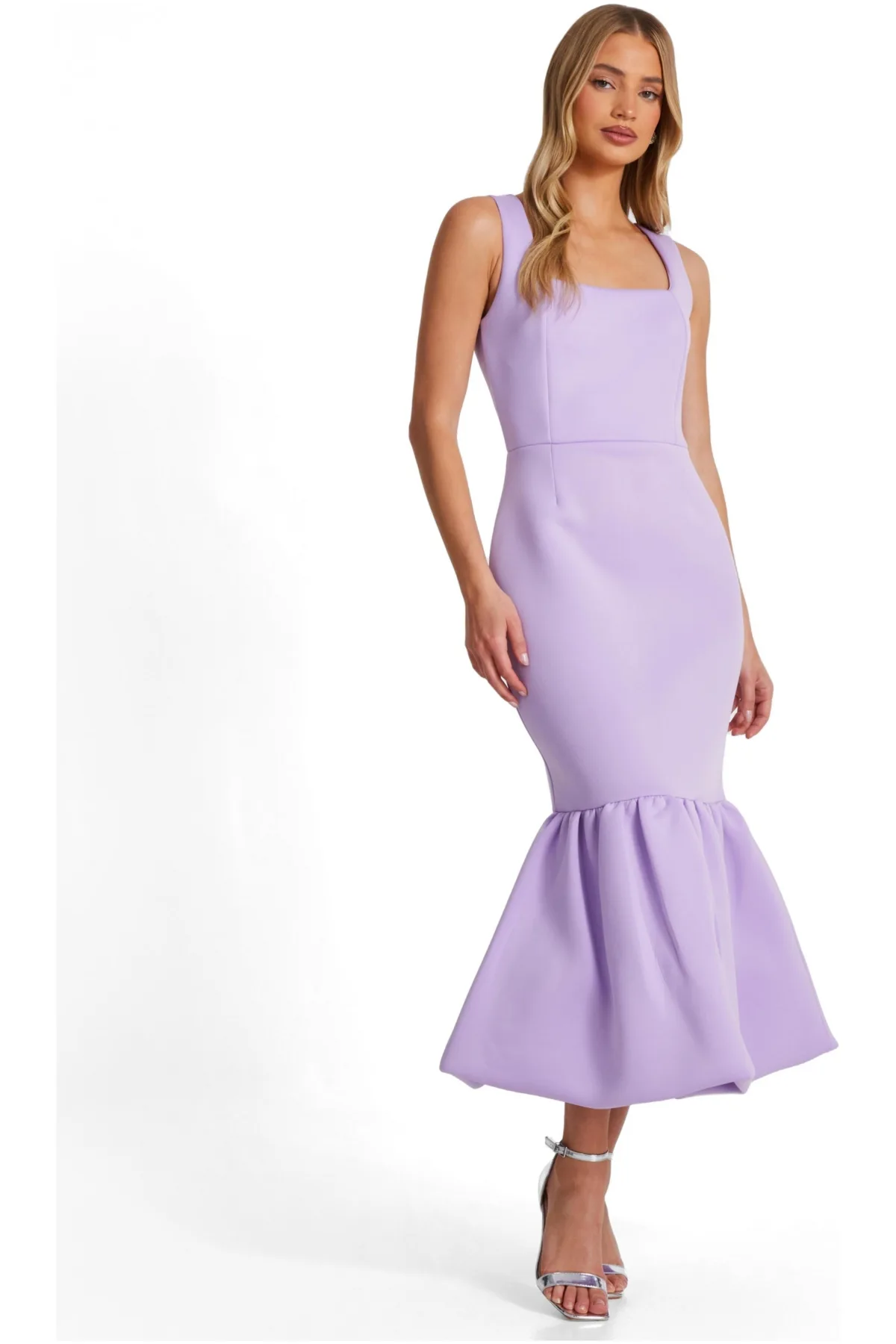 Scuba Foam Square Neck Bubble Hem Maxi Dress by Quiz