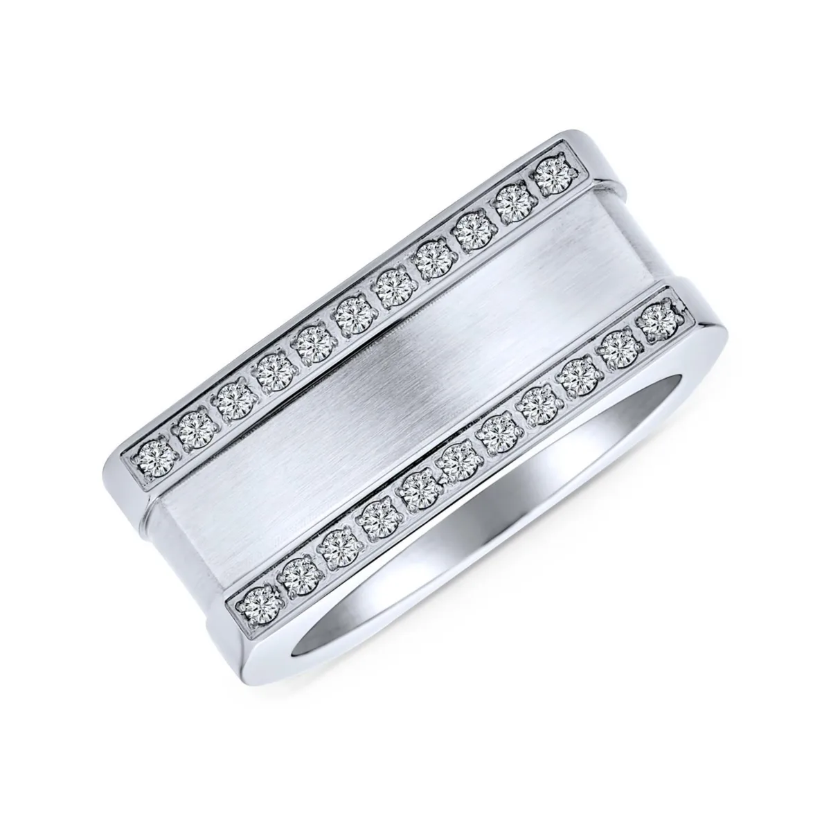 Greek Key Geometric Pave Cz Accent Cubic Zirconia Cross Rectangle Signet Statement Band Ring Stainless Steel by Bling Jewelry