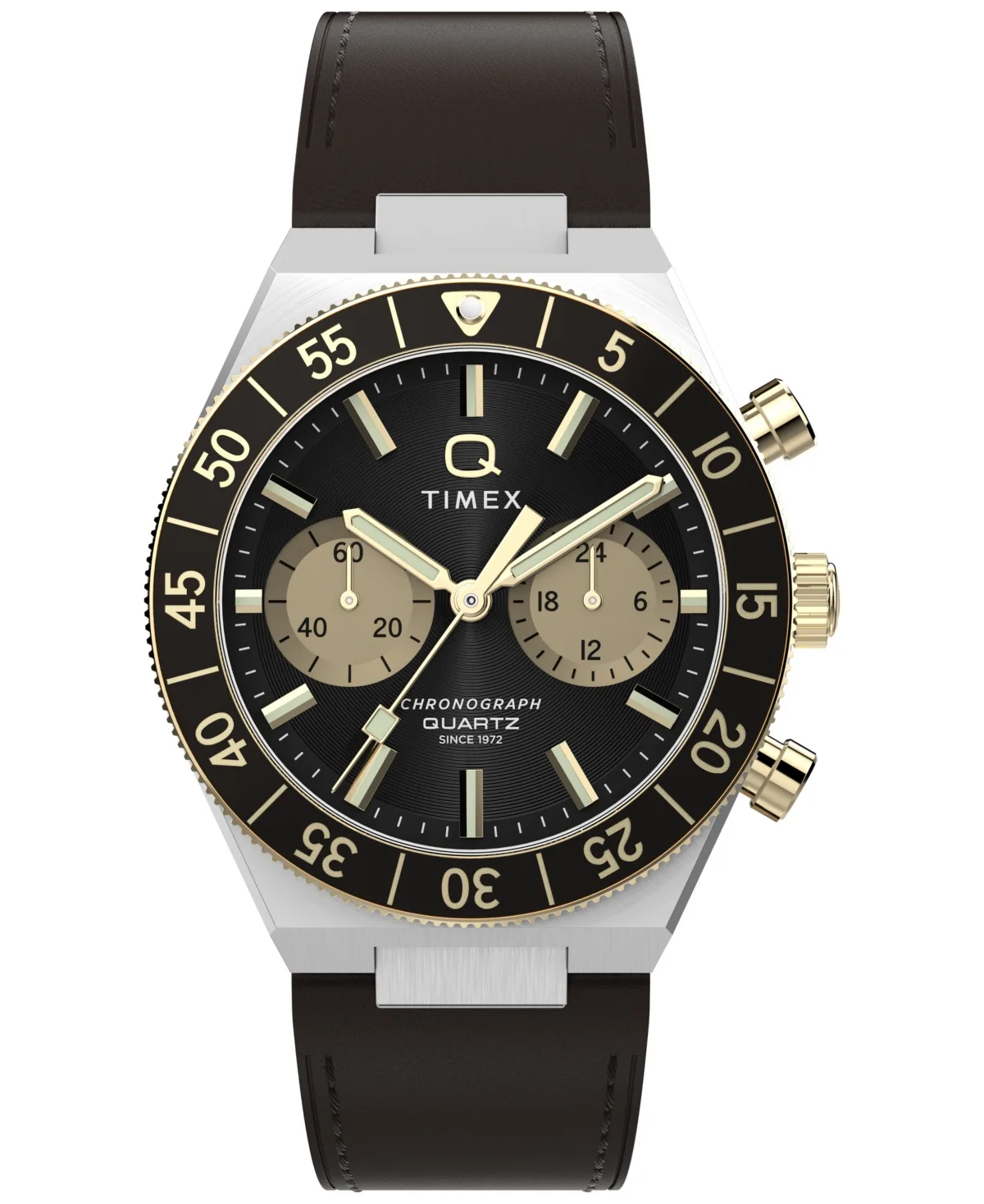 Quartz Chronograph Brown Leather Watch 40mm by Timex