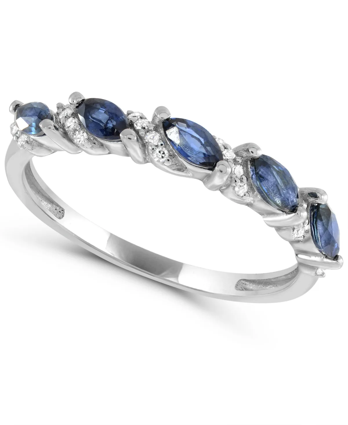 Lab-Grown Blue Sapphire and Lab-Grown White Sapphire Stackable Band Ring (1/2 ct. t.w. and 1/5 ct. t.w.) in Sterling Silver by Macy's