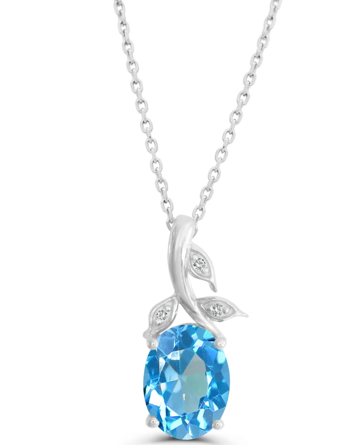 Swiss Blue Topaz (1-1/5 ct. t.w.) and Diamond Accent Pendant Necklace in Sterling Silver by Macy's