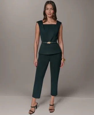 Square Neck Belted Sleeveless Top Mid Rise Ankle Pants by Donna Karan New York