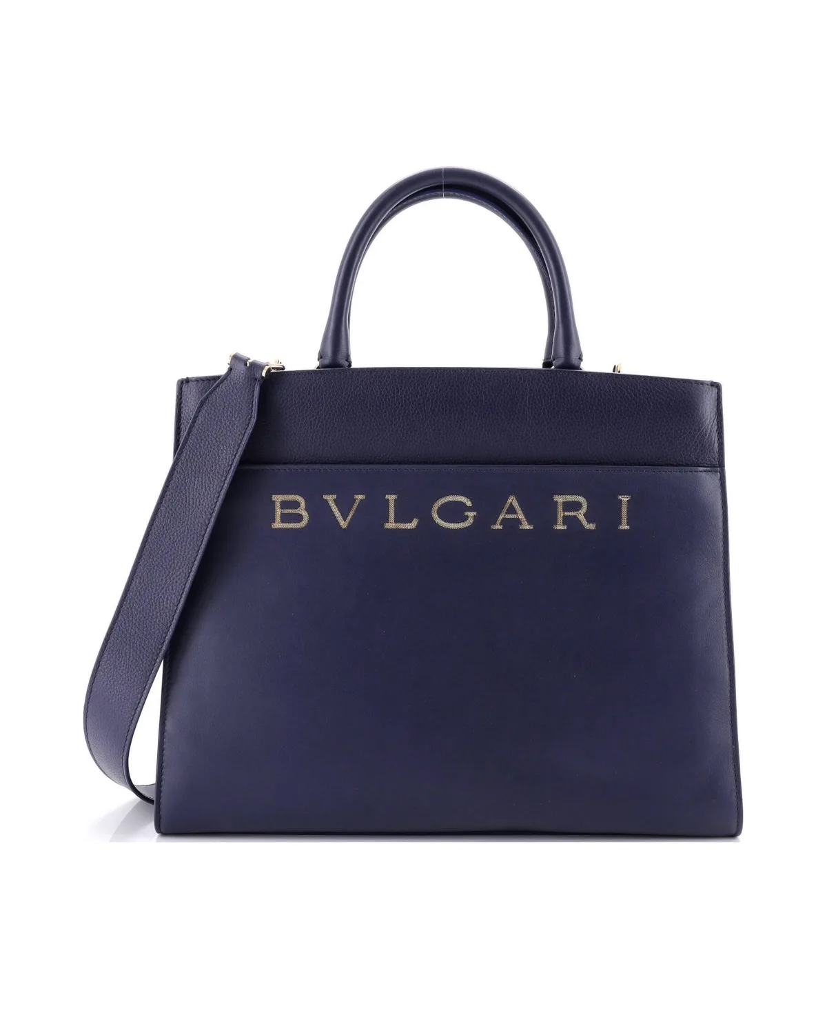 Pre-Owned Medium Embellished Logo Tote Bag Leather by BVLGARI