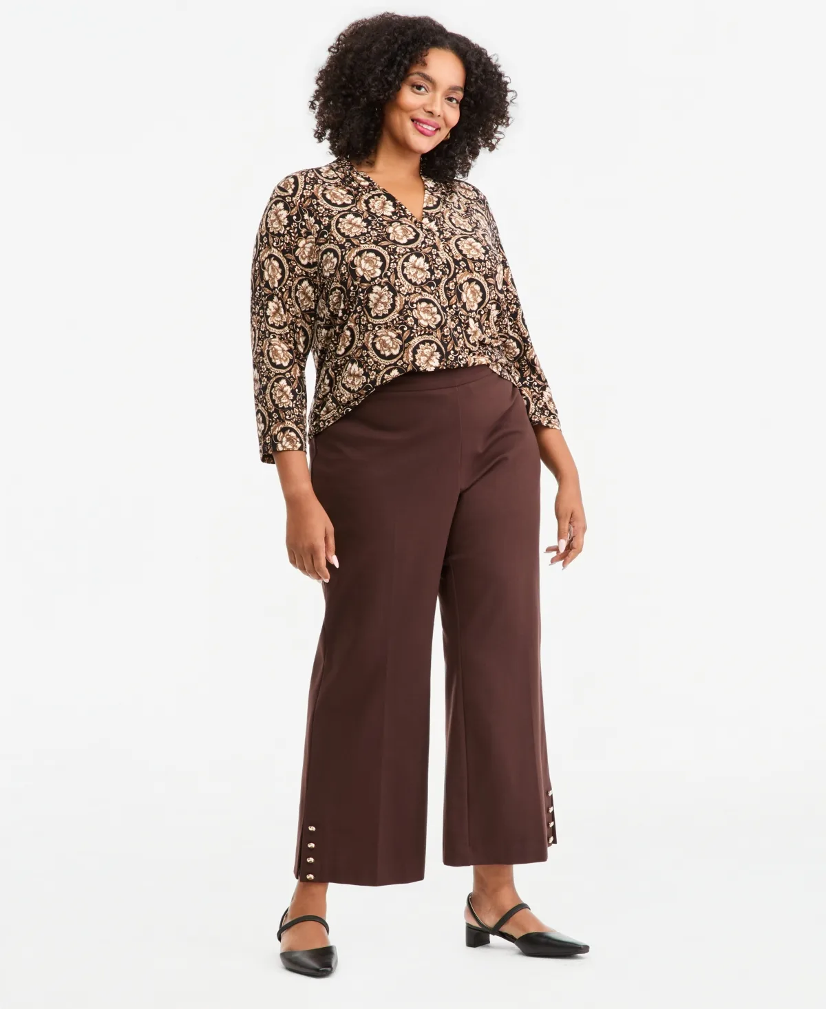 Wide Leg Button Pants by JM Collection