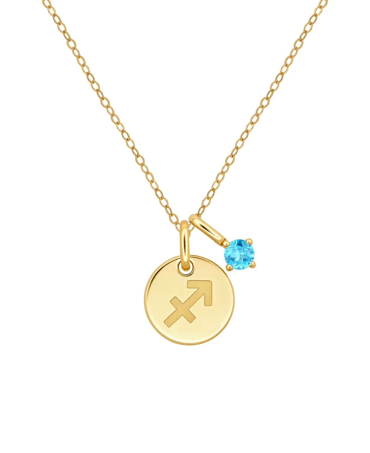 Blue Topaz Sagittarius Zodiac Pendant Necklace (1/6 ct. t.w.) in 14k Gold by Macy's
