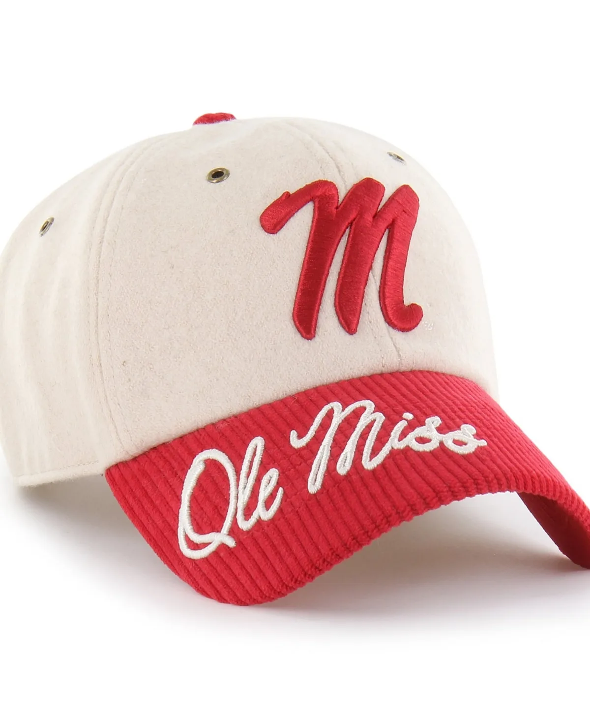 Cream/Red Ole Miss Rebels Rope Script Clean Up Adjustable Hat