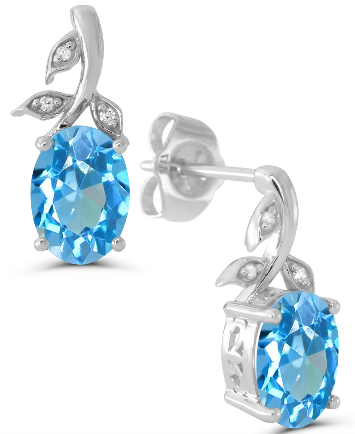 Swiss Blue Topaz and Diamond Accent Oval Drop Earrings (1-5/8 ct. t.w.) in Sterling Silver by Macy's