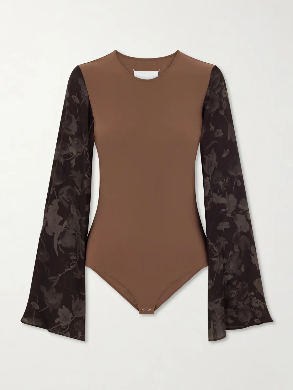 - Floral-print Silk Chiffon-trimmed Jersey Bodysuit -