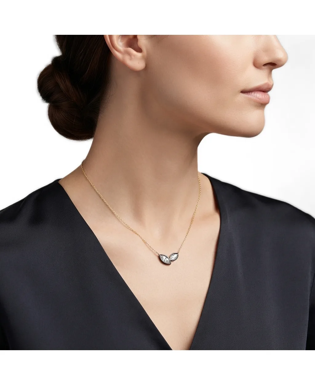 Etoielle Gold Over Silver Cubic Zirconia Black Rhodium Marquis Necklace Adjustable by Etoielle