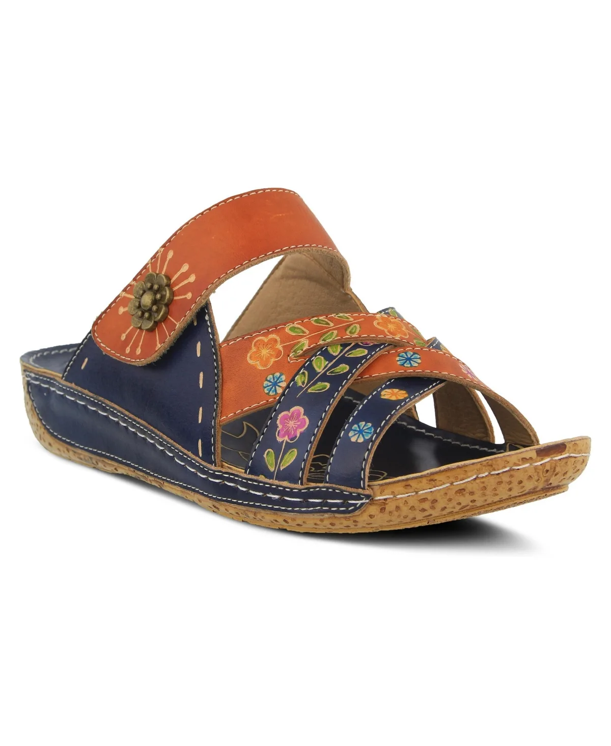 Leigh Hand-Painted Floral Embossed Wedge Slides