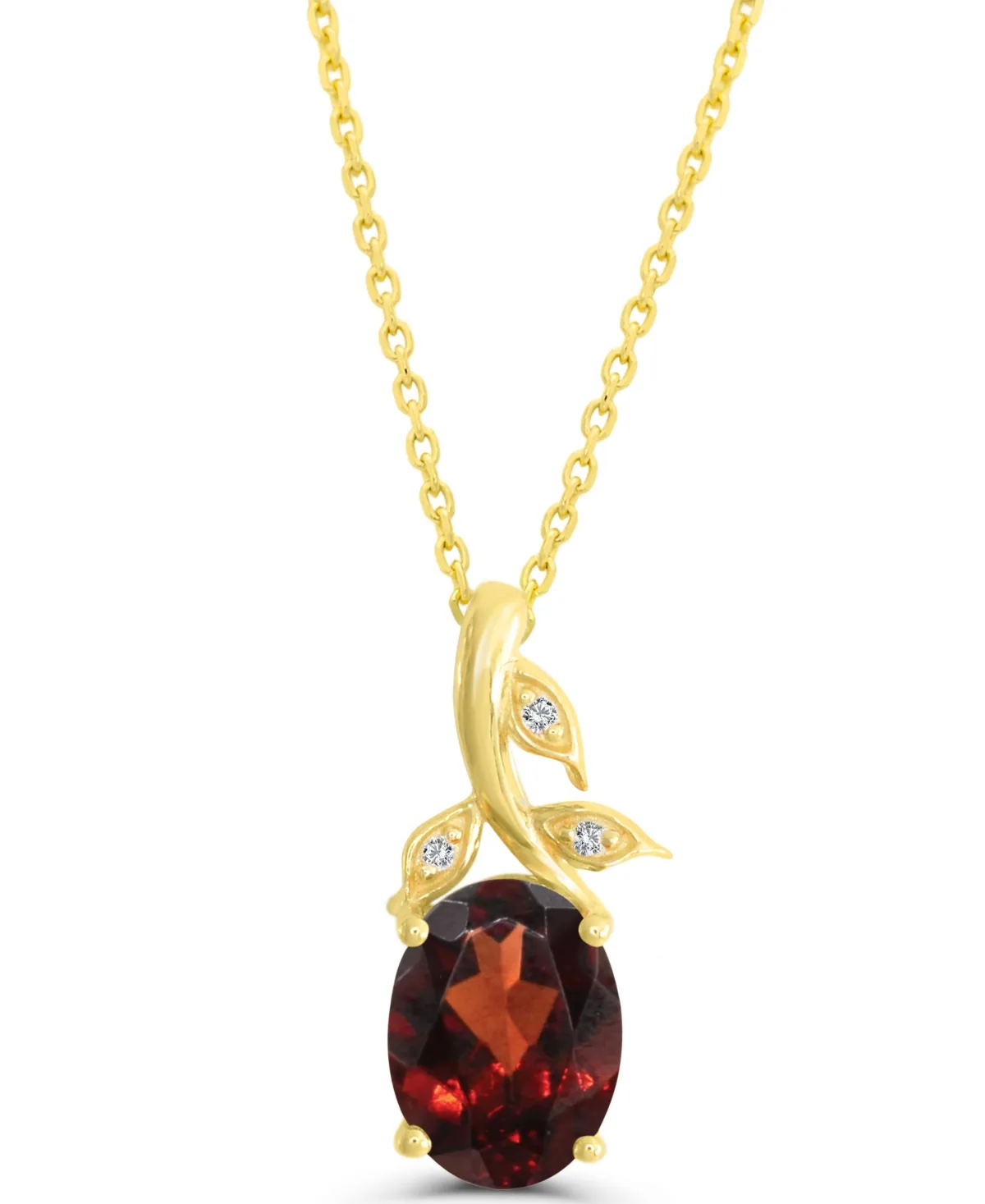 Garnet (1-1/5 ct. t.w.) with Diamond Accent Leaf Embellishment Cable Link Pendant Necklace in 14k Gold-Plated Sterling Silver by Macy's