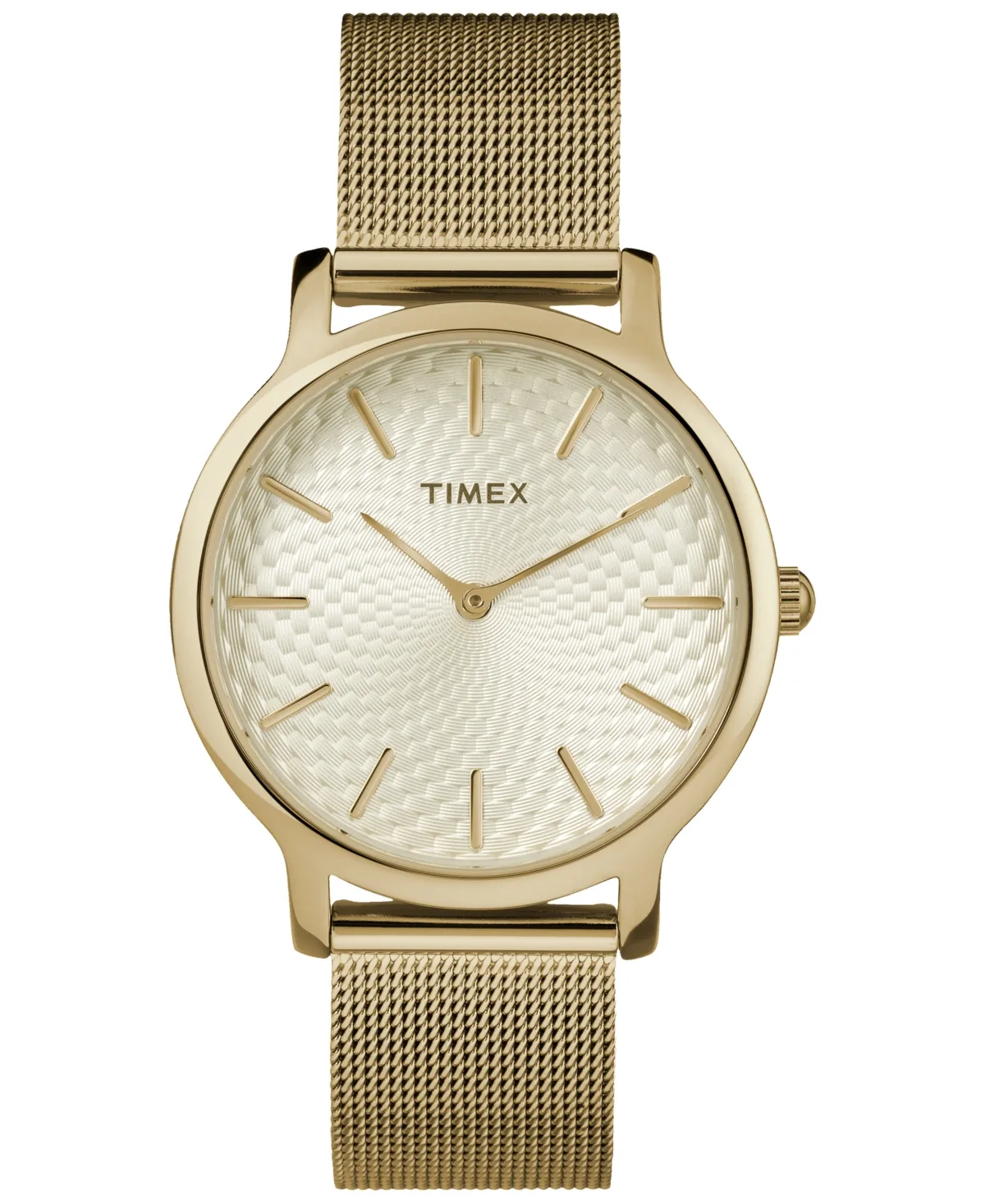 Quartz Analog Transcend Gold-Tone Stainless Steel Mesh Watch 34 mm by Timex