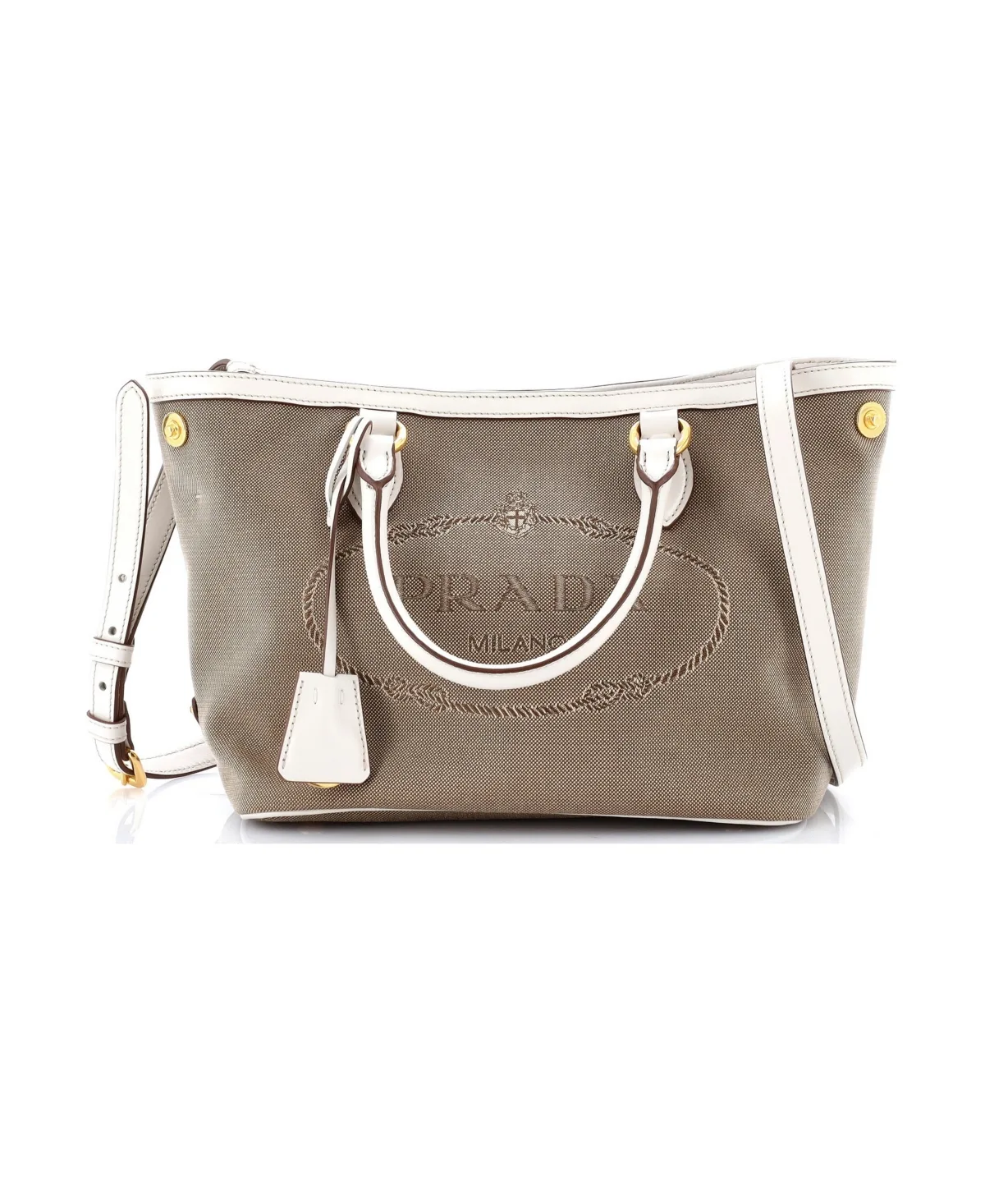 Pre-Owned Prada Small Logo Convertible Zip Tote Canvas with Leather by Prada
