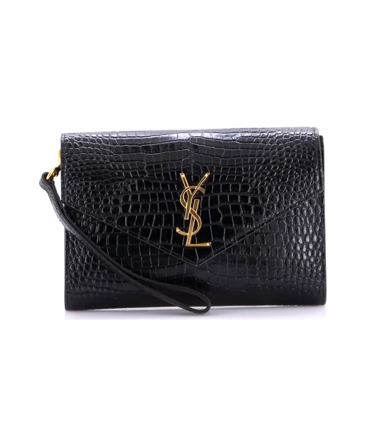 Pre-Owned Saint Laurent Cassandre Flap Envelope Wristlet Pouch Embossed Leather by Saint Laurent