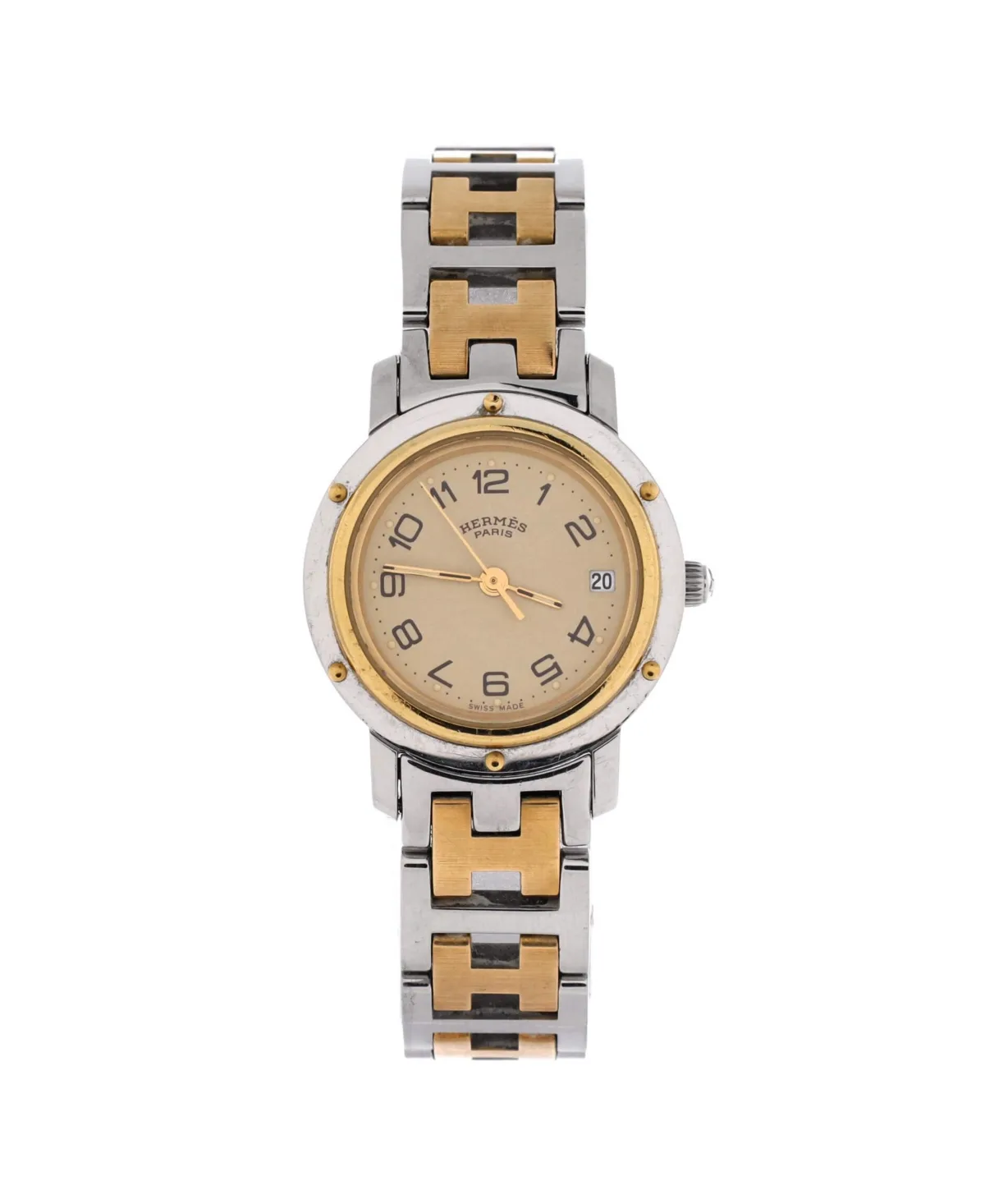 Pre-Owned Hermes Clipper Quartz Watch in Stainless Steel with Plated Metal 24mm by Hermes
