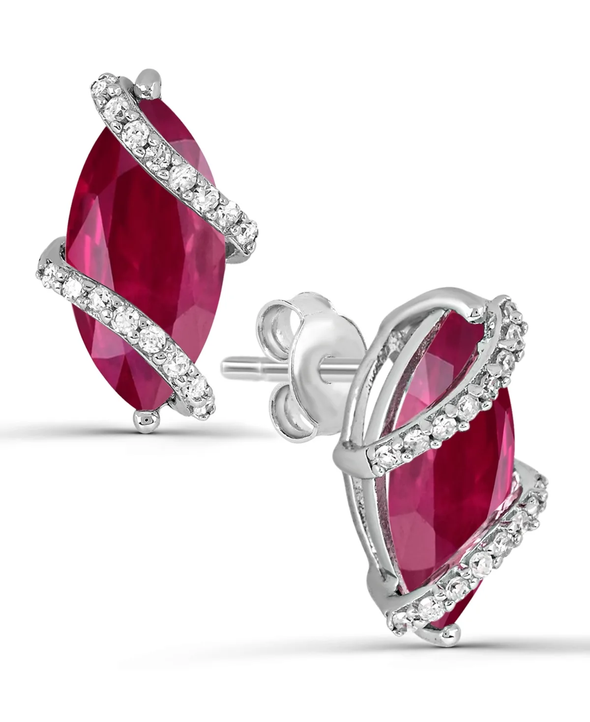 Lab-Grown Ruby and Lab-Grown White Sapphire Earrings (1-3/4 ct. t.w. Ruby, 1/5 ct. t.w. White Sapphire) in Sterling Silver