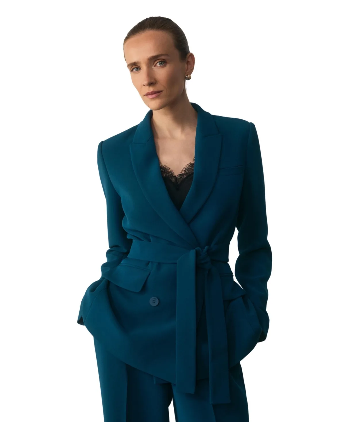 Almeida Longline Wrapped-Waist Blazer by The Fold