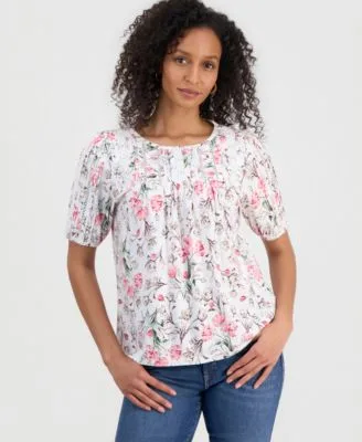 Printed Lace Trimmed Knit Top by Style & Co