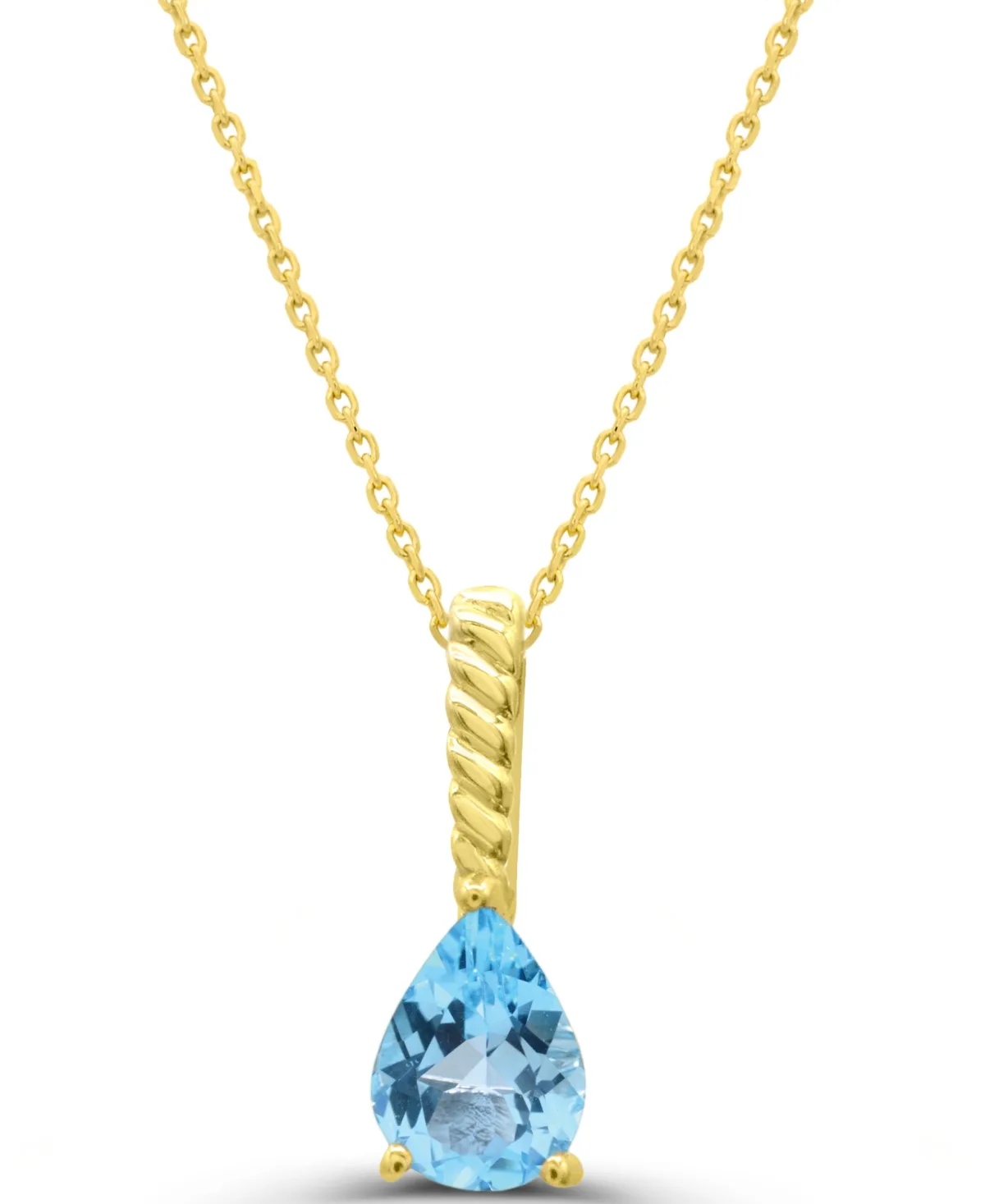 Swiss Blue Topaz Teardrop Cable Link Pendant (5/8 ct. t.w.) in 14k Gold-Plated Sterling Silver by Macy's