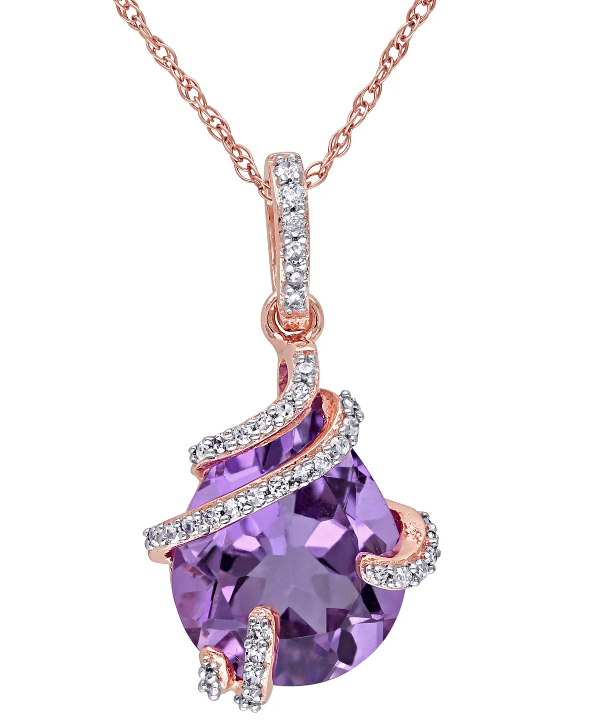 Amethyst and Diamond Pendant Necklace (4 ct. t.w. Amethyst, 1/8 ct. t.w. Diamond) in 10k Rose Gold