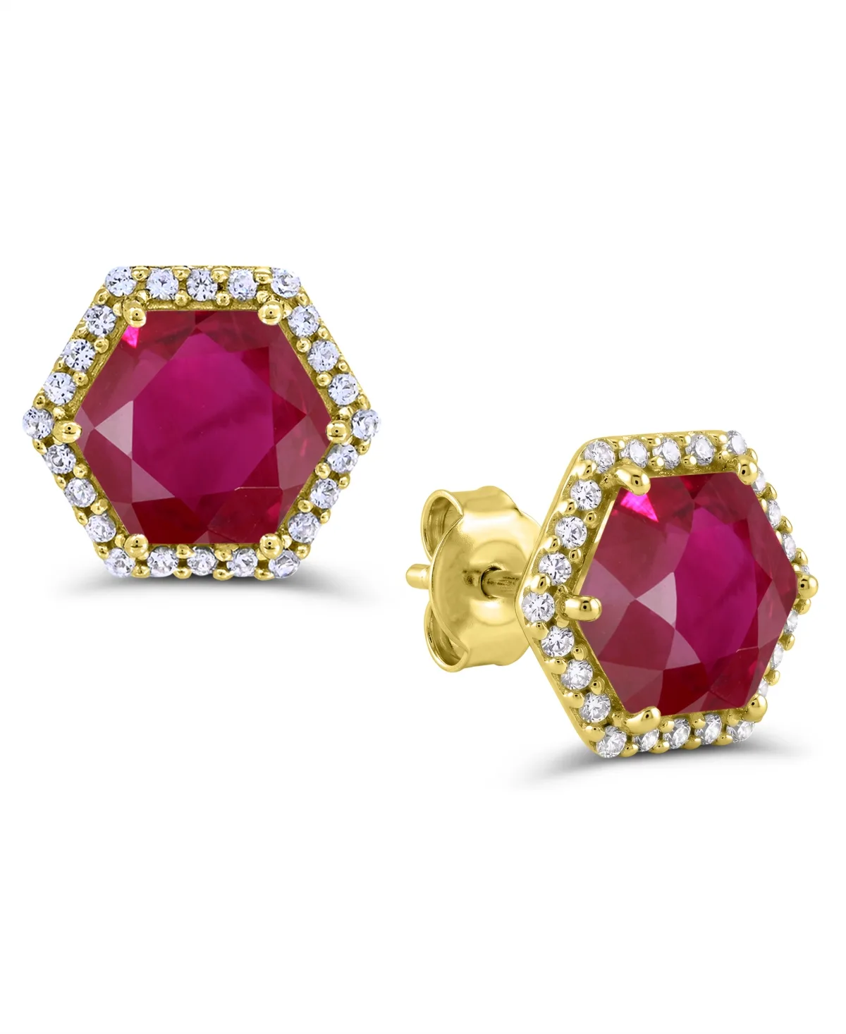 Lab-Grown Ruby and Lab-Grown White Sapphire Stud Earrings (4-7/8 ct. t.w. and 3/8 ct. t.w.) in 14k Gold-Plated Sterling Silver
