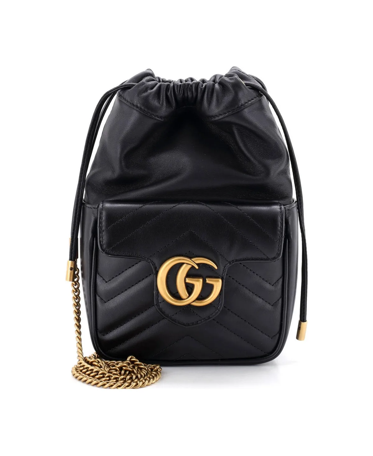 Pre-Owned Mini Gg Marmont Front Pocket Bucket Bag Matelasse Leather by Gucci