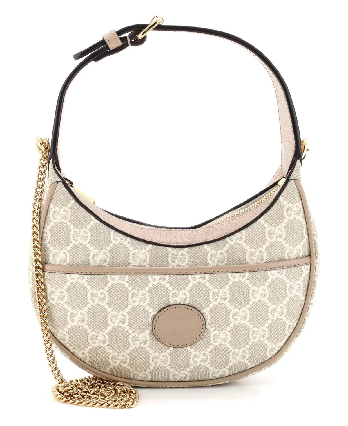 Pre-Owned Mini Interlocking G Patch Half Moon Hobo GG Coated Canvas by Gucci