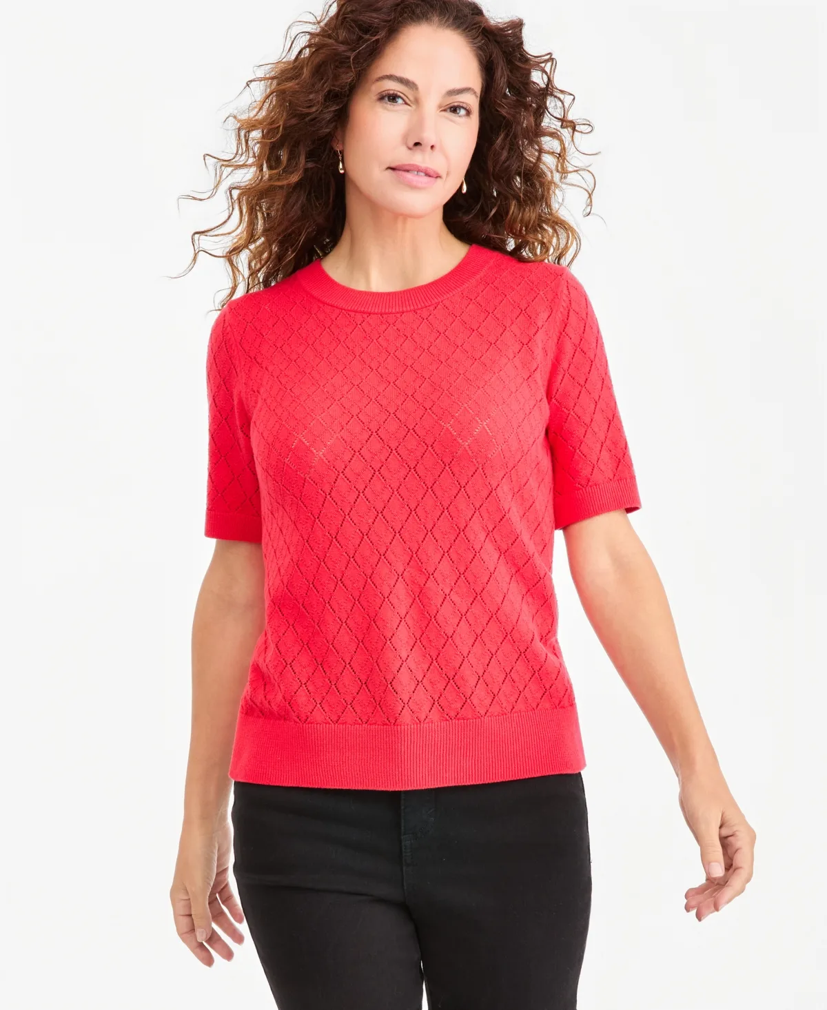 Pointelle Crewneck Short-Sleeve Sweater by Style & Co