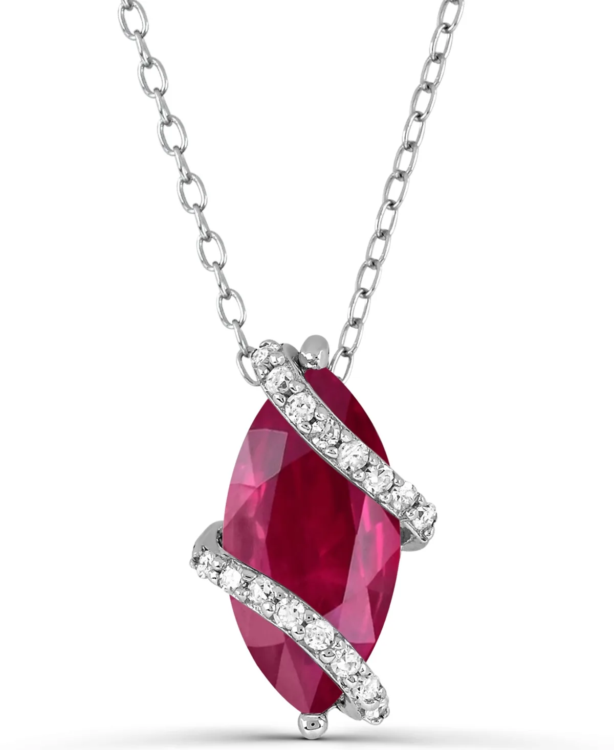 Lab-Grown Ruby (1-3/4 ct. t.w.) and Lab-Grown White Sapphire (1/8 ct. t.w.) Pendant Necklace in Sterling Silver by Macy's