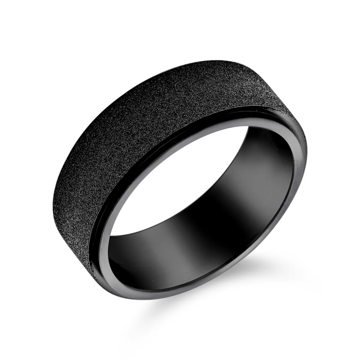 Wide Polished Beveled Edge Brushed Sparkle Sand Blast Titanium Band Comfort Fit 8MM by Bling Jewelry