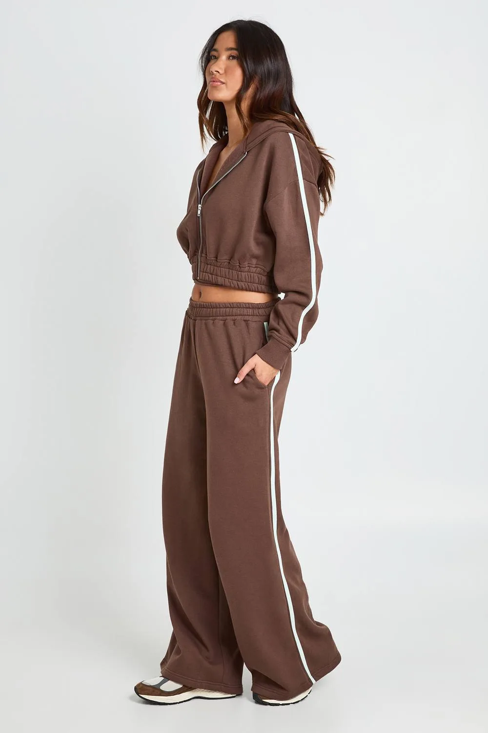 Contrast Stripe Zip Through Hooded 3 Piece Jogger Tracksuit by boohoo