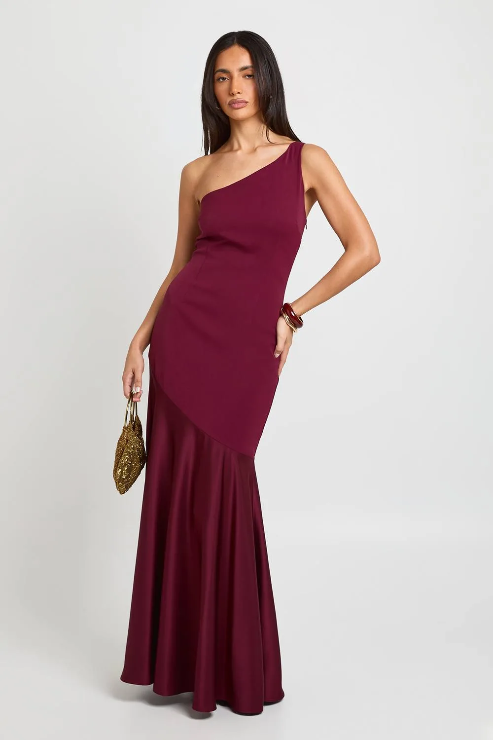 Asymmetric Crepe & Satin Mix Maxi Dress by boohoo