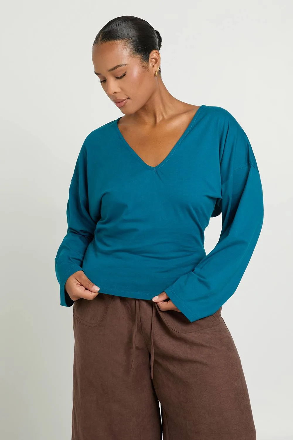 Cinched Waist V Neck Top by boohoo