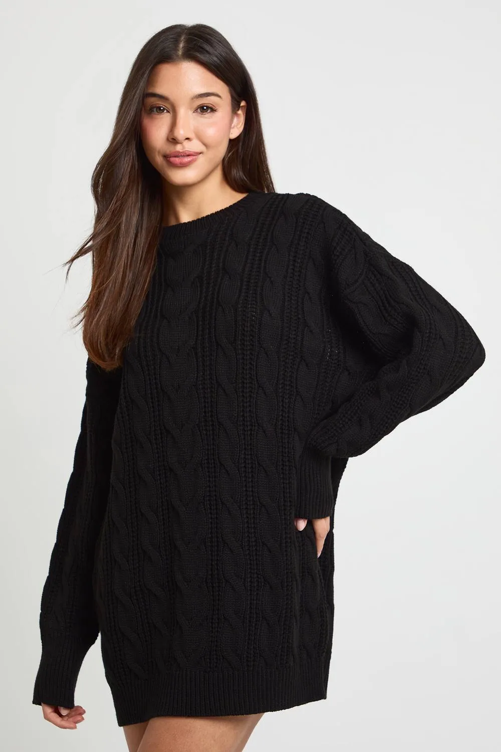 Chunky Knit Cable Jumper Dress by boohoo