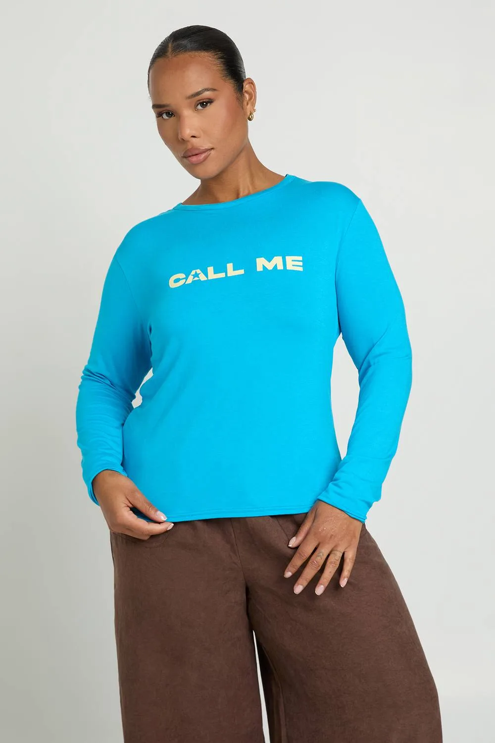 Call Me Slogan Long Sleeve T-Shirt by boohoo
