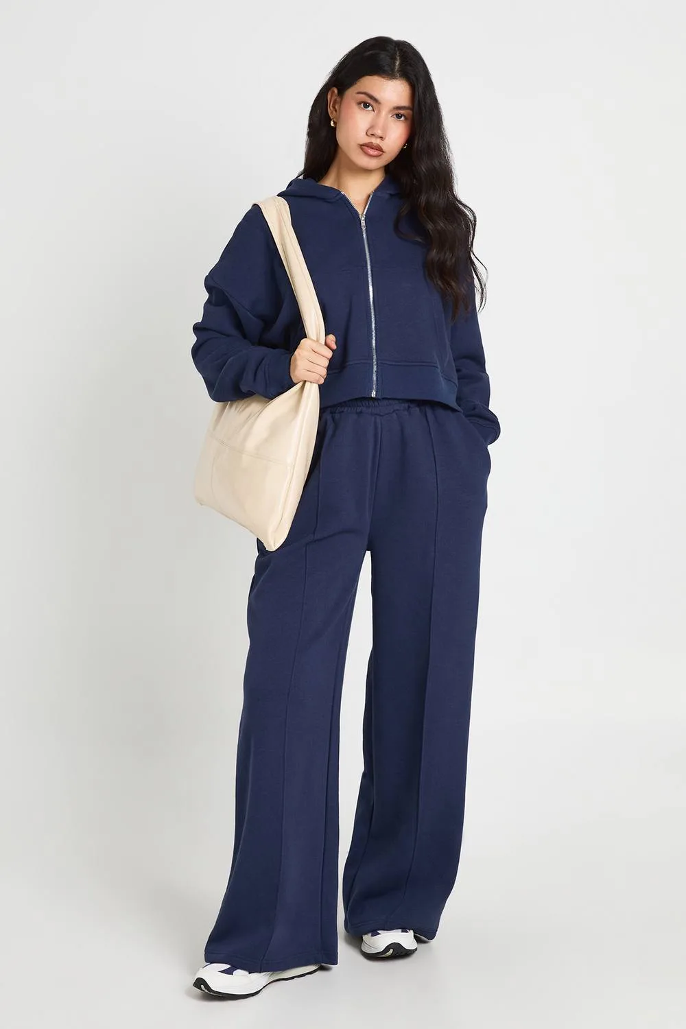 Basic Boxy Crop Zip Through & Straight Leg Jogger Tracksuit by boohoo