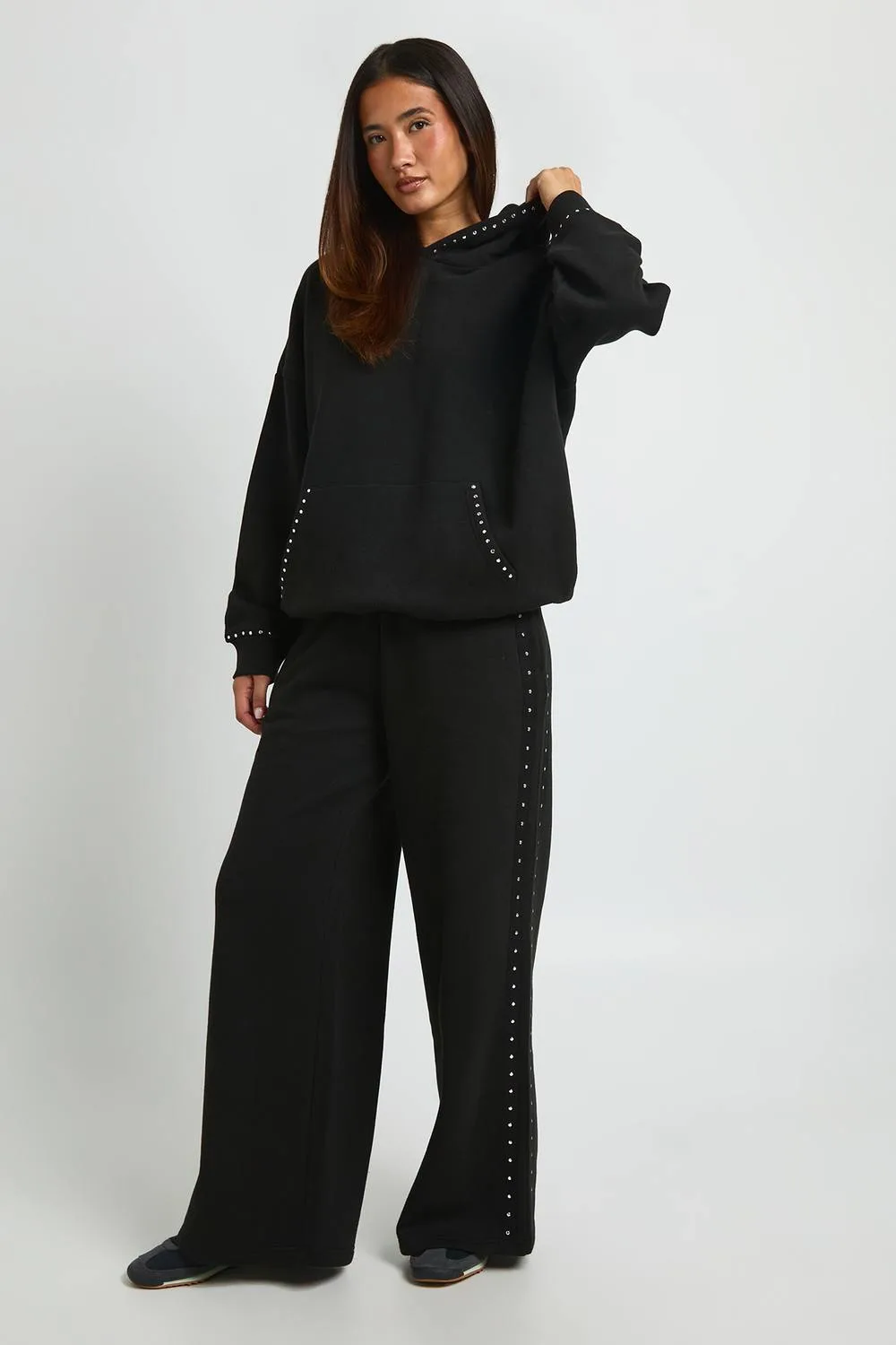 Side Panel Stud Detail Straight Leg Jogger Pants by boohoo