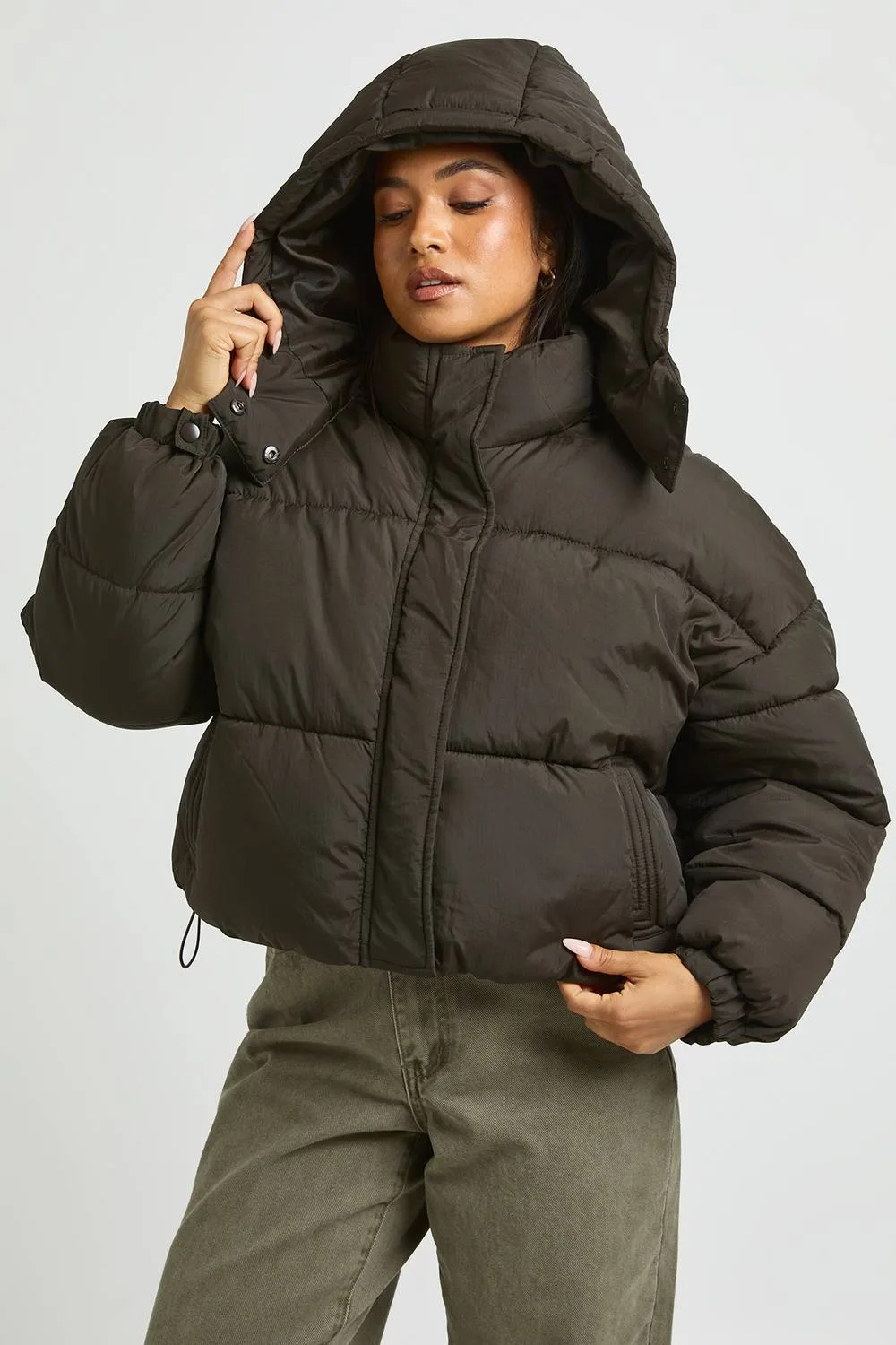 Hooded Puffer Jacket with Mittens by boohoo