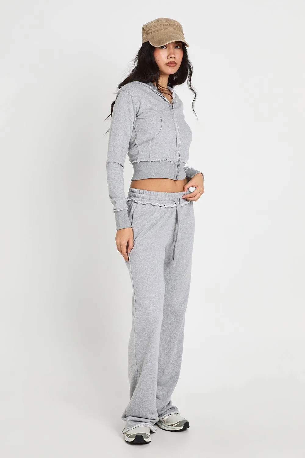 Loopback Distressed Fitted Hooded Tracksuit by boohoo