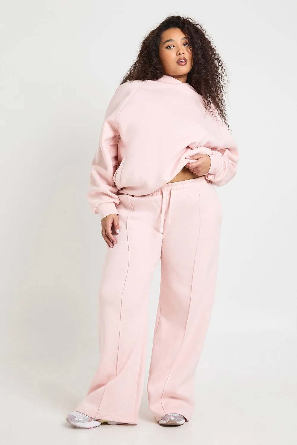 Core Basic Pintuck Detail Deep Waistband Wide Leg Jogger Pants by boohoo