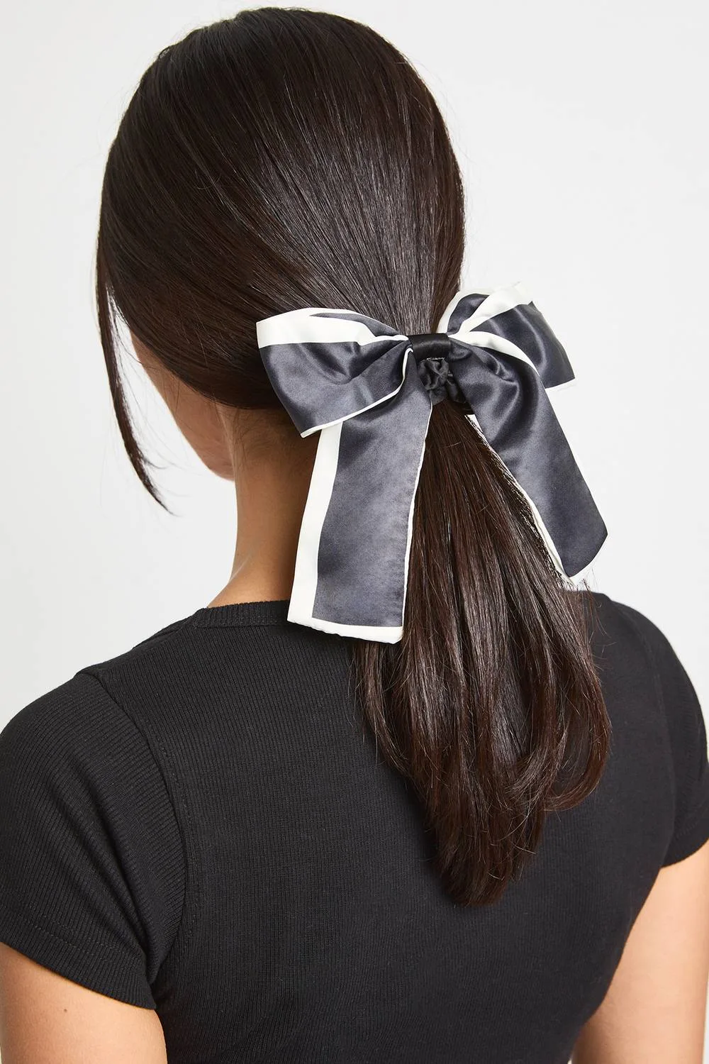 Oversized Contrast Satin Bow Detail Scrunchie by boohoo