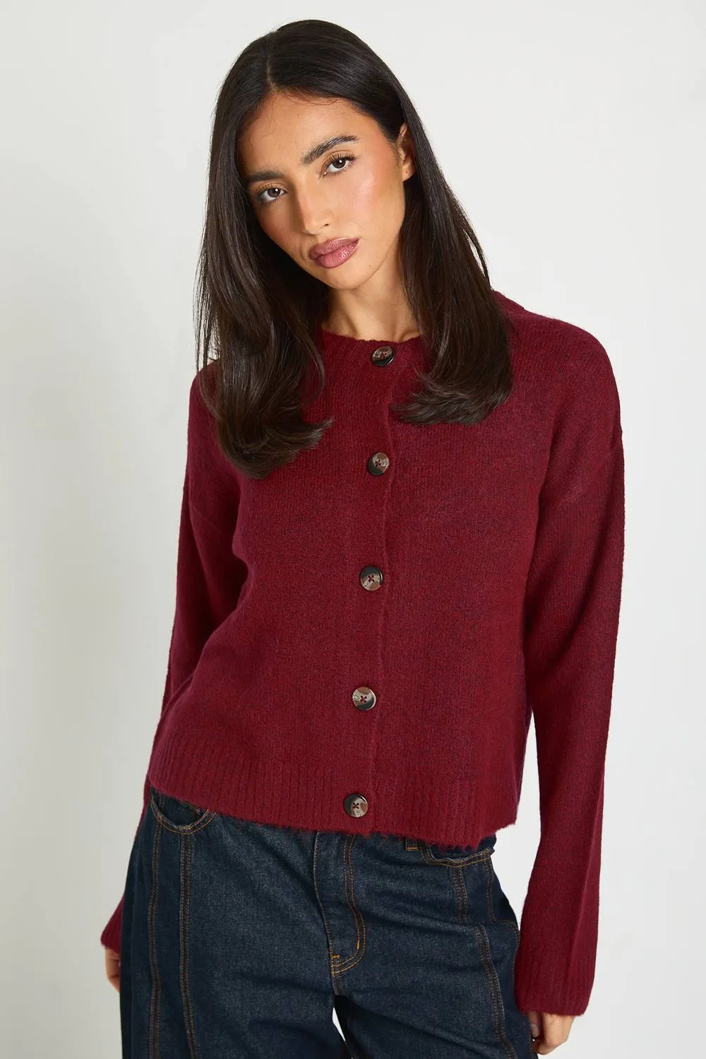 Crew Neck Soft Knit Knitted Cardigan