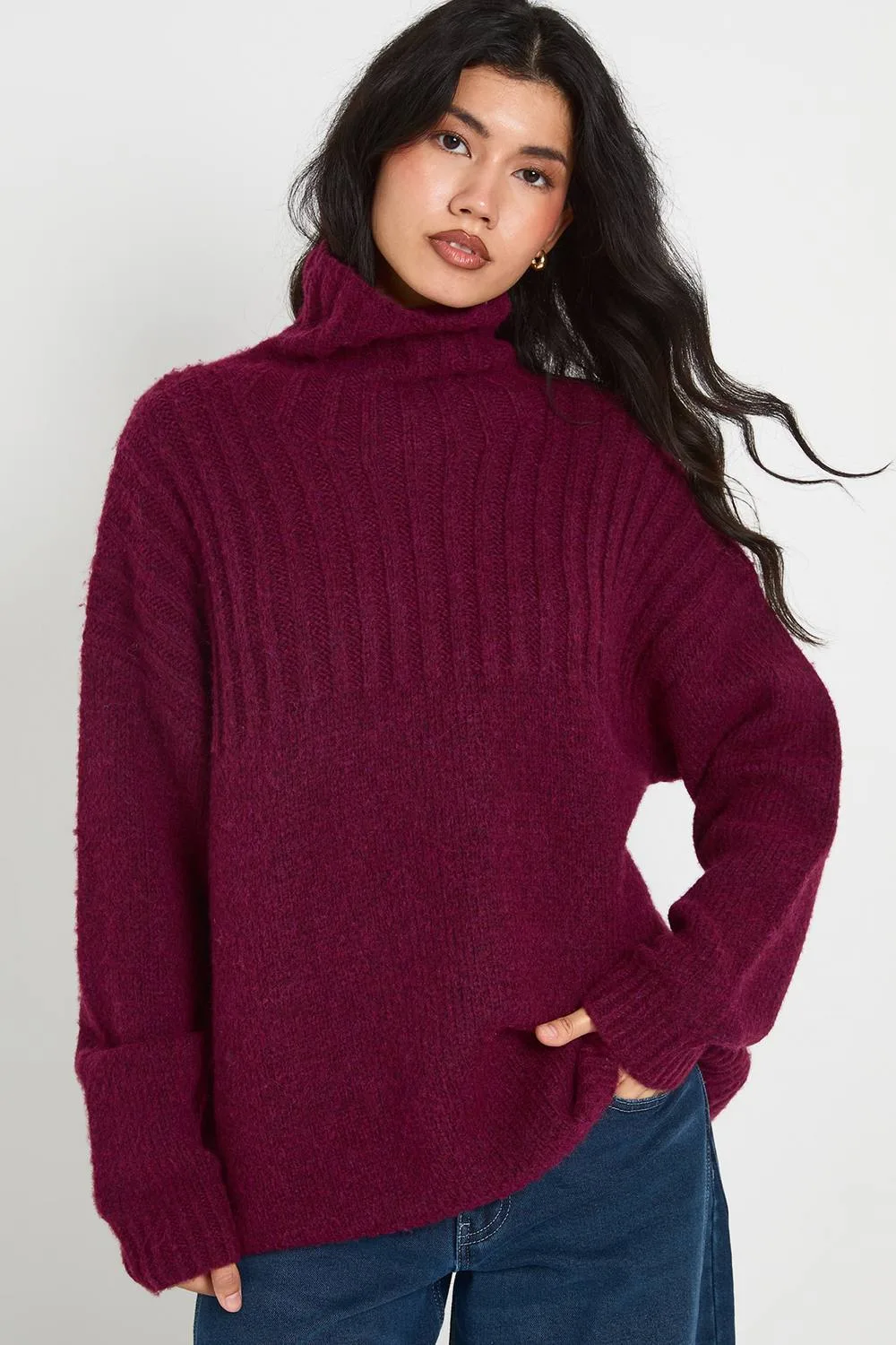 High Neck Oversized Knitted Jumper by boohoo
