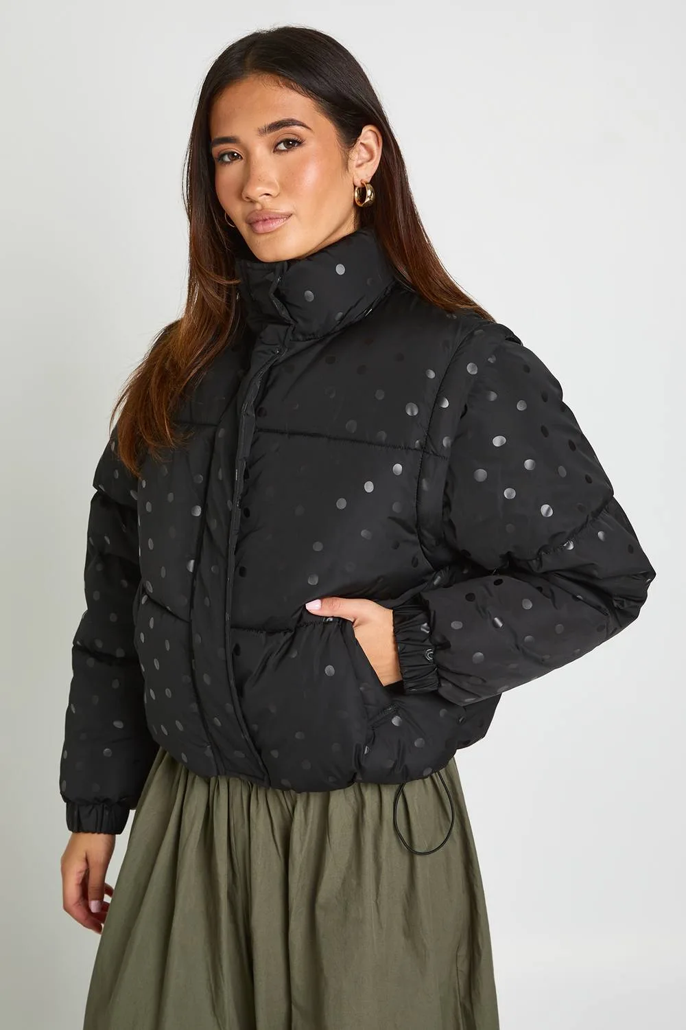 Polka Dot Puffer Jacket by boohoo