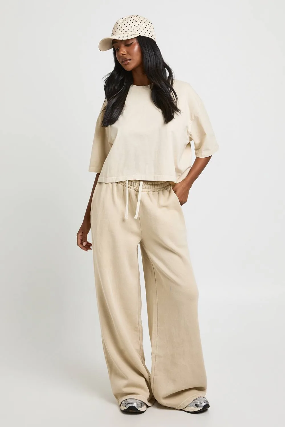 Washed Cropped Boxy T-Shirt Jogger Tracksuit - Stone by boohoo