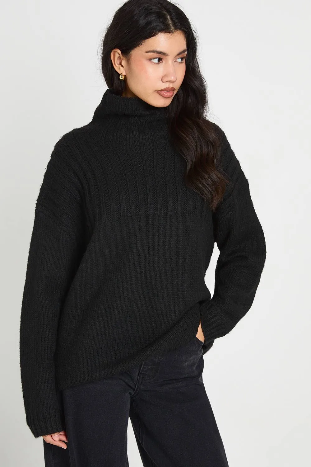 High Neck Oversized Knitted Jumper