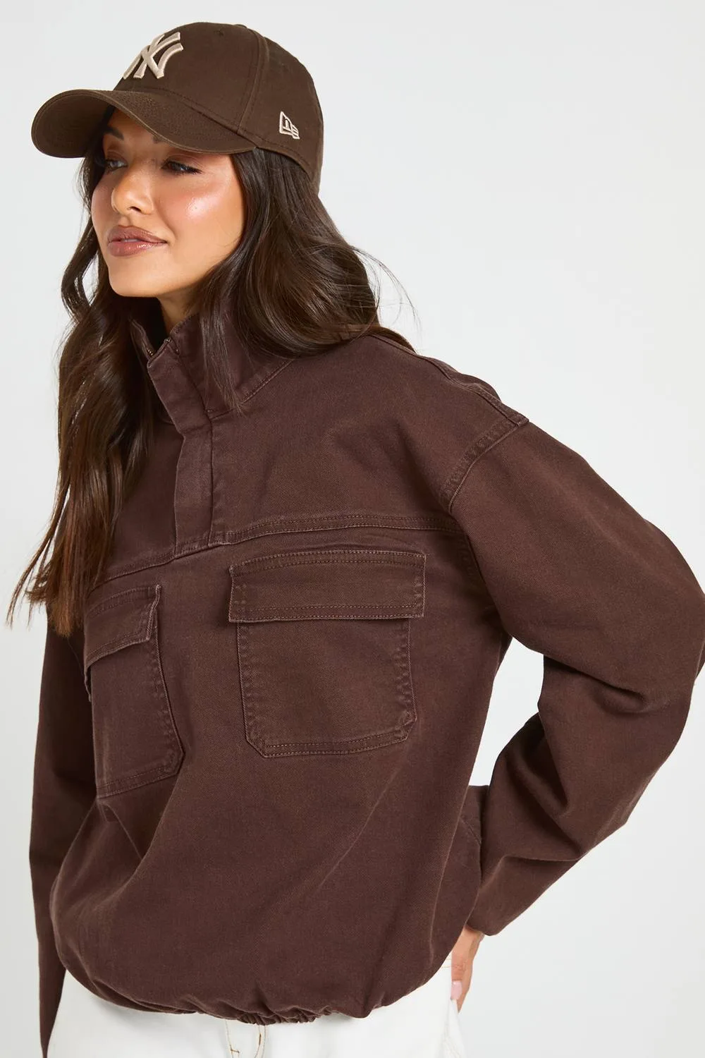 Funnel Neck Denim Pullover by boohoo